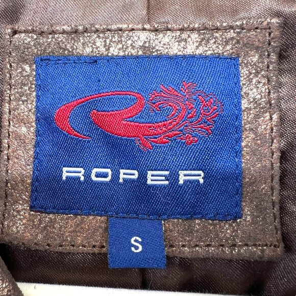 Roper Vintage Leather Jacket Brown Bronze Metallic Full Zip Size Small - Picture 14 of 16